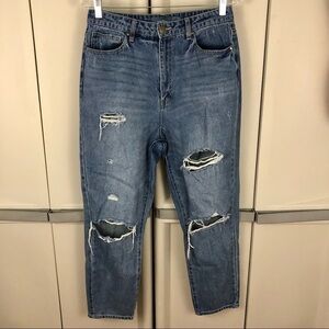 Indigo Rising high waisted ripped straight leg distressed denim jeans size 11 12